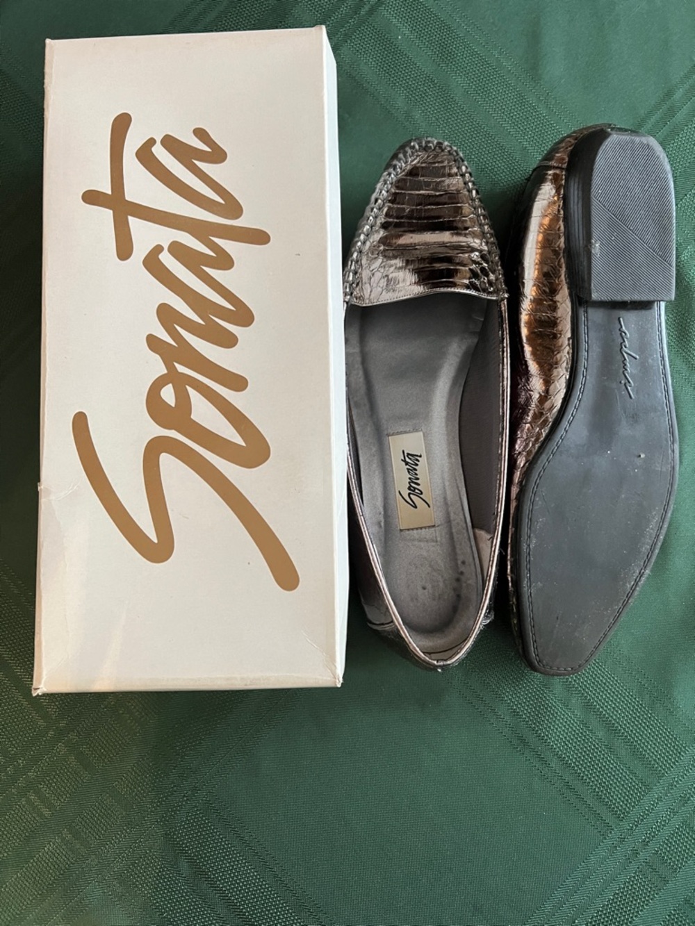 Sonata Bronze Croc-Embossed Slip-On Loafers